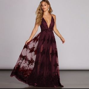Windsor Store Burgundy Velvet Maxi Dress